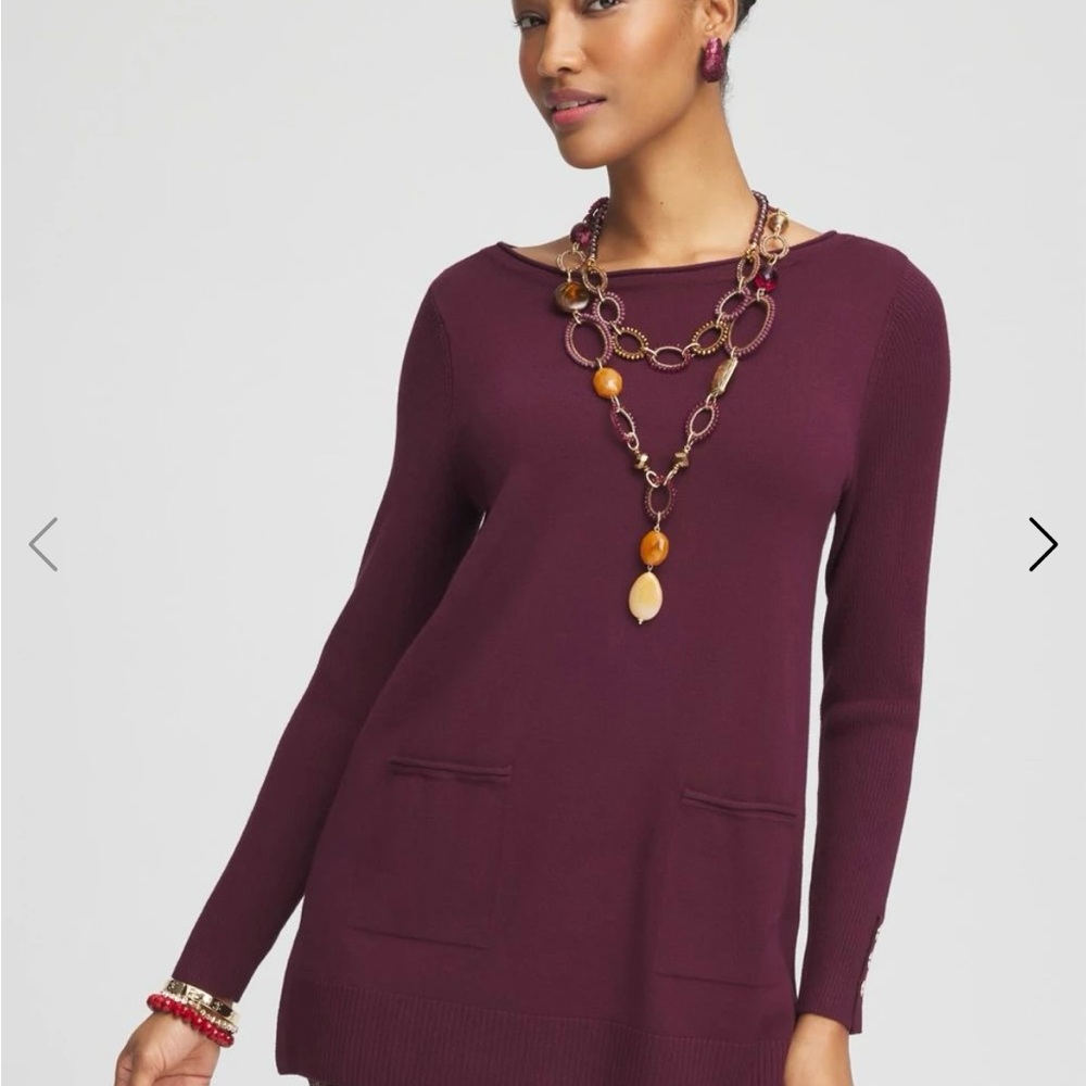 Chicos Plum Long Sleeve Sweater with Pockets size 1